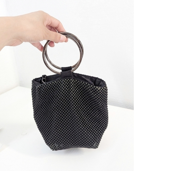 Women's Beaded Circle Handle Hobo Bag Black Gray punk grunge goth casual 90s y2k - Picture 1 of 11